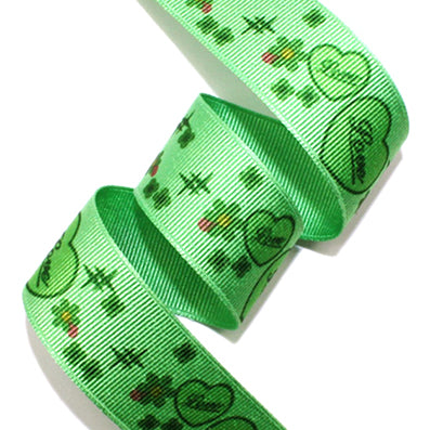 #09 light green ラブハートプリントグログラン 幅15/25㎜ 長さ22M