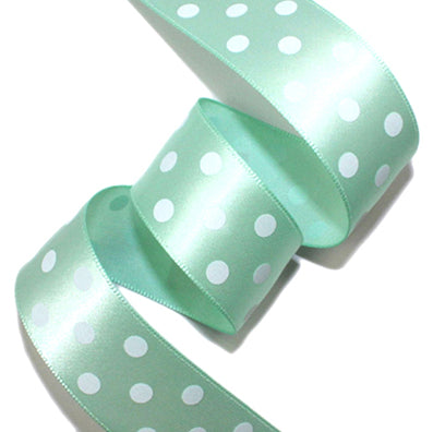 [柄入り・サテン]ドット(大) mint/white 幅25㎜ 長さ22M