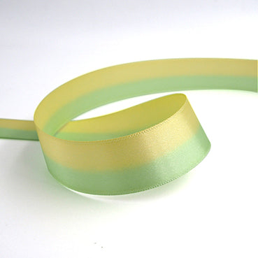 #01 lemon&green 2色グラデーション 片面有光サテン 幅15/25㎜ 長さ22M