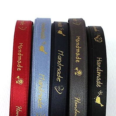 ゴールド文字 Handmadeラベル 両面無光サテン 5色 幅10㎜ 長さ27M