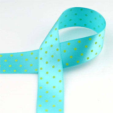 [柄入り・サテン]ドット Mint/Yellow 幅15/25㎜ 長さ22M