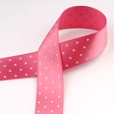 ハートプリントサテン Cherry/Pink 幅15/25㎜ 長さ22M