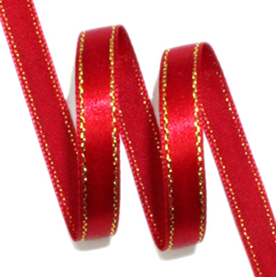 #28 red 金糸2ラインサテン 幅5㎜ 長さ45M