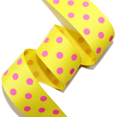 ドット(中) プリントグログラン Yellow/Pink 幅15/25㎜ 長さ22M