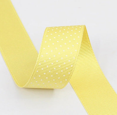 #05 yellow/white ミニドットプリントグログラン 幅5/15/25㎜ 長さ22/90M