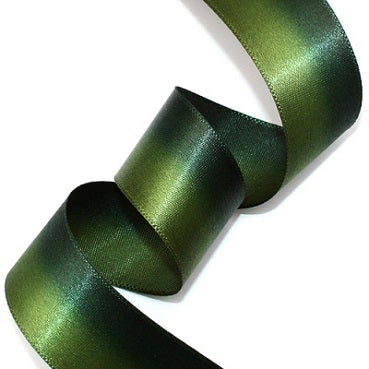 #14 khaki&dark green 2色グラデーション 片面有光サテン 幅15/25㎜ 長さ22M
