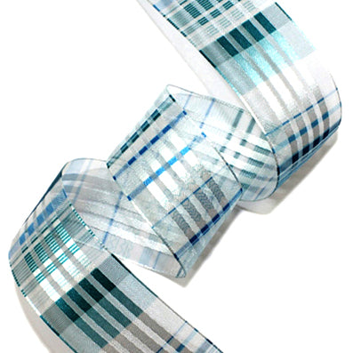 #03 aqua チェックオーガンジーリボン 幅16/26/36㎜ 長さ21M