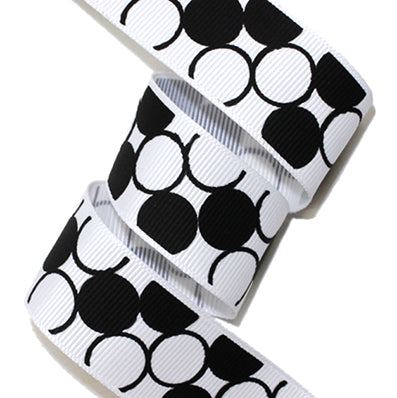 #01 white/black サークル柄プリントグログラン 幅25㎜ 長さ18M