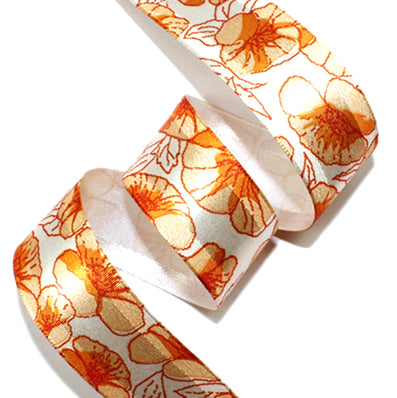#01 light orange アサガオプリントサイドラインサテン 幅15/25/40㎜ 長さ22M