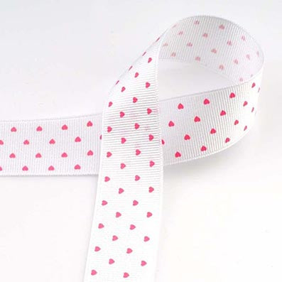 ハート プリントグログラン white/pink 幅15/25㎜ 長さ22M