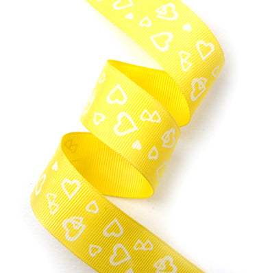 #04 yellow ラインハートプリントグログラン 幅10/15/25㎜ 長さ14M