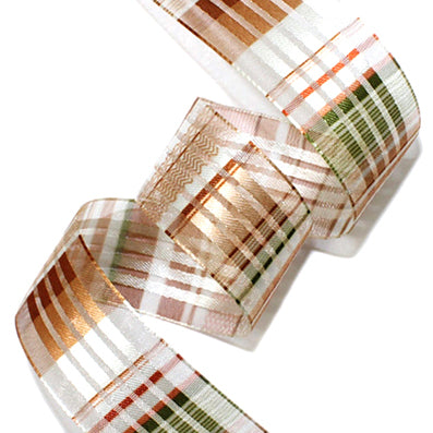 #07 brown チェックオーガンジーリボン 幅16/26/36㎜ 長さ21M