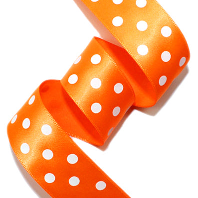 [柄入り・サテン]ドット(大) orange/white 幅25㎜ 長さ22M
