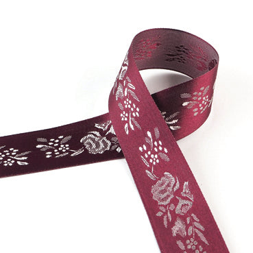 #07 ワイン 薔薇ツートンジャカード 幅25/40㎜ 長さ9/45M