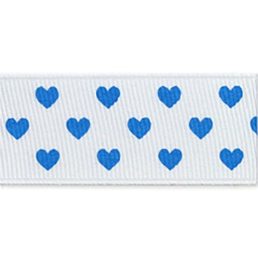 #03 white/skyblue ハートプリントグログラン 幅15/25㎜ 長さ22M