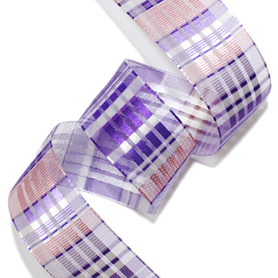 #05 violet チェックオーガンジーリボン 幅16/26/36㎜ 長さ21M
