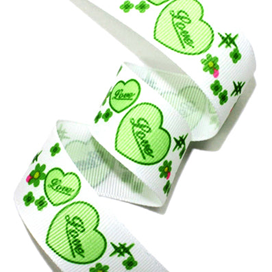 #03 light green ラブハートプリントグログラン 幅15/25㎜ 長さ22M