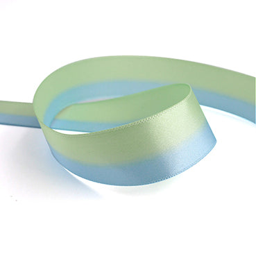 #30 sky blue&green 2色グラデーション 片面有光サテン 幅15/25㎜ 長さ22M