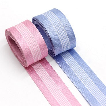 サテンチェック pink/blue 幅25/38㎜ 長さ9M