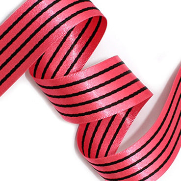 #26 hotpink&black サテンストライプ 幅15/25㎜ 長さ22M