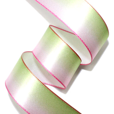 #06 pink/green ツートンラインサテン 幅15/25/40㎜ 長さ36M