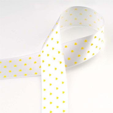 ハートプリントサテン White/Yellow 幅15/25㎜ 長さ22M