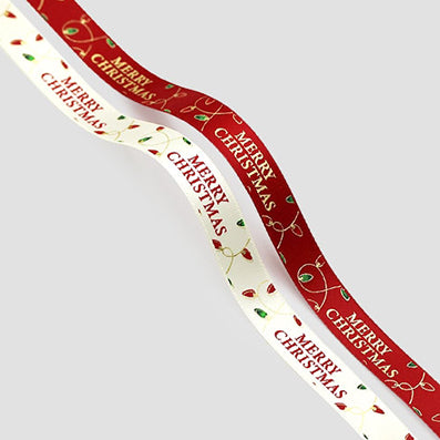 クリスマステキストリボン ivory/red 幅16㎜ 長さ22/90M