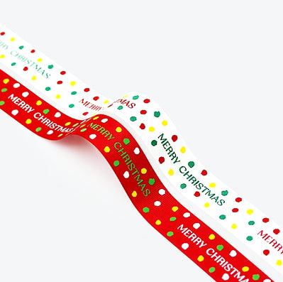 クリスマステキストグログランリボン Red/White 幅26㎜ 長さ22/90M