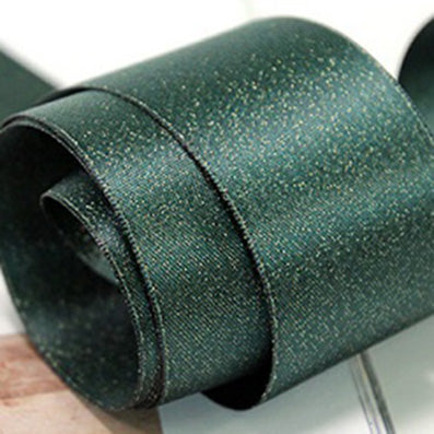 #593 両面ゴールドパールサテン Dark green 幅9/16/22/38㎜ 長さ22/90M