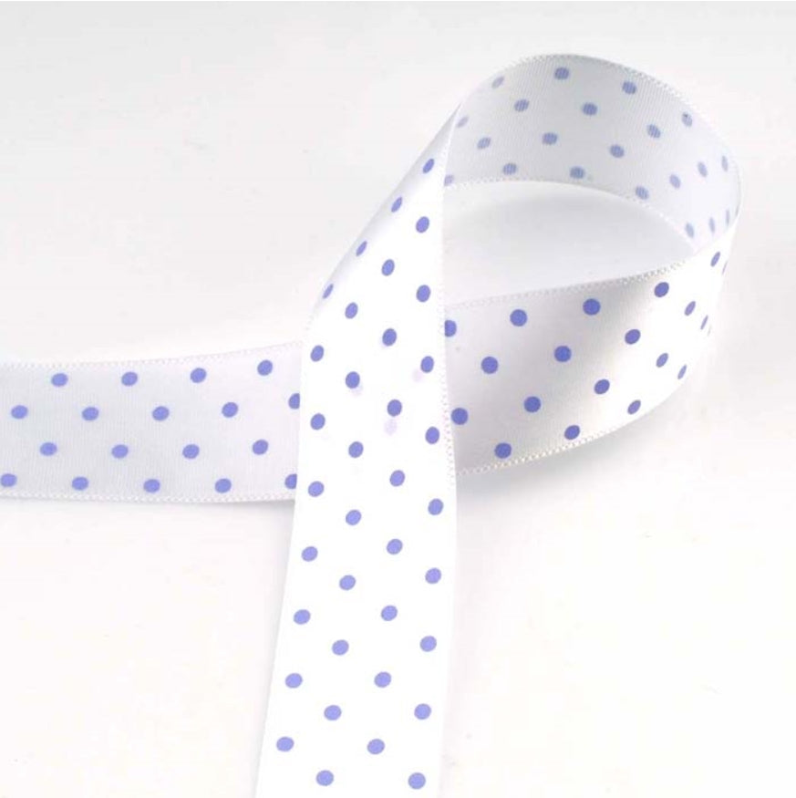 [柄入り・サテン]ドット White/Light violet 幅15/25㎜ 長さ22M