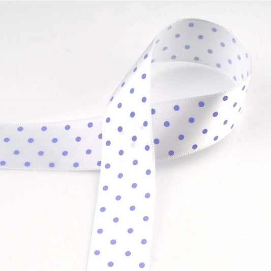 [柄入り・サテン]ドット White/Light violet 幅15/25㎜ 長さ22M