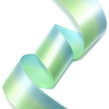#30 sky blue&green 2色グラデーション 片面有光サテン 幅15/25㎜ 長さ22M