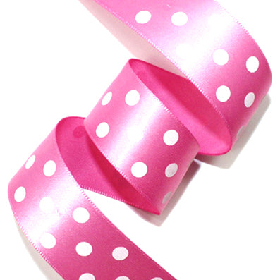 [柄入り・サテン]ドット(大) hot pink/white 幅25㎜ 長さ22M