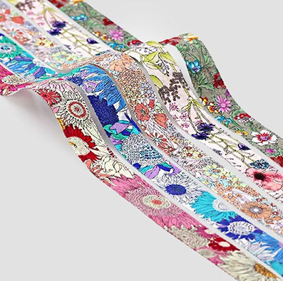 フラワーパターンファブリックリボン 幅25/40㎜ 長さ9M