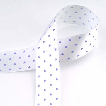 ハートプリントサテン White/Violet 幅15/25㎜ 長さ22M