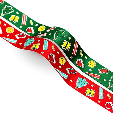 クリスマスキャラクターリボン Red/Green 幅25㎜ 長さ22/90M