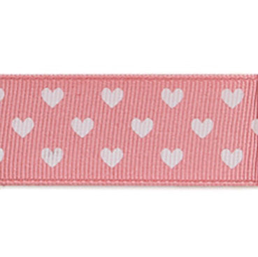 #12 indi pink ハートプリントグログラン 幅15/25㎜ 長さ22M