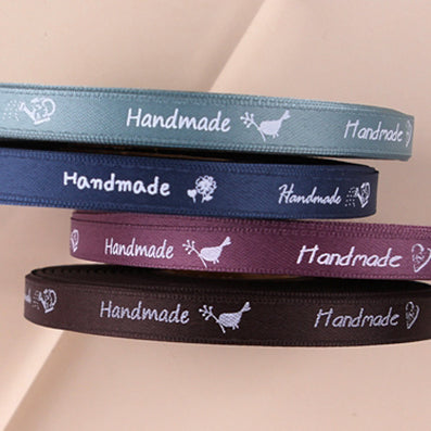 白文字 Handmadeラベル 両面無光サテン 4色 幅10㎜ 長さ27M