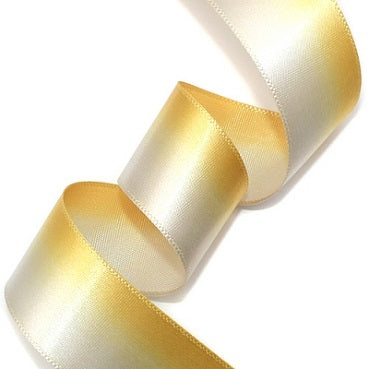 #23 gold&ivory 2色グラデーション 片面有光サテン 幅15/25㎜ 長さ22M