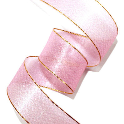 ＃04 pink 半透明金糸リボン 幅25㎜ 長さ18M