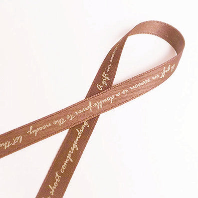 アルファベット柄 classic両面無光サテン 茶褐色(ちゃかっしょく) 幅15㎜ 長さ27M