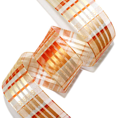 #06 orange チェックオーガンジーリボン 幅16/26/36㎜ 長さ21M