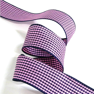 #01 navy/pink 小紋チェックリボン 幅15/25㎜ 長さ45M