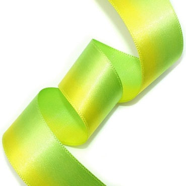 #12 yellow&green 2色グラデーション 片面有光サテン 幅15/25㎜ 長さ22M