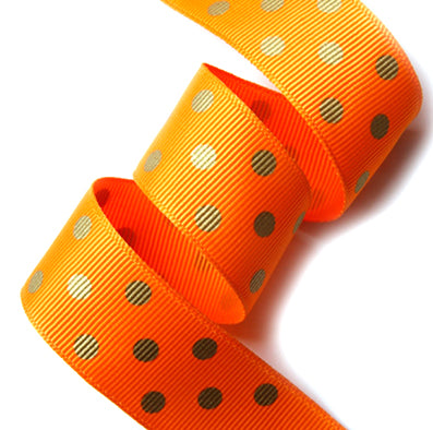 #07 orange ゴールドドットプリントグログラン 幅25㎜ 長さ22M