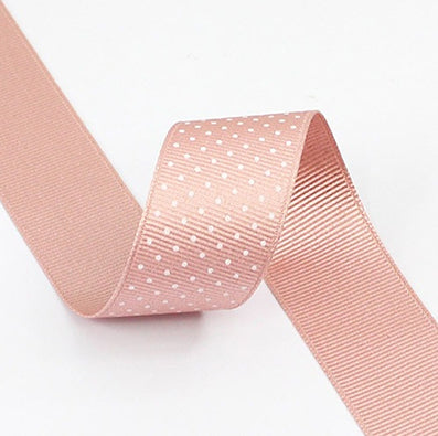 #15 redbean pink/white ミニドットプリントグログラン 幅5/15/25㎜ 長さ22/90M