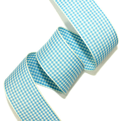 #19 sky/cream 小紋チェックリボン 幅15/25㎜ 長さ45M