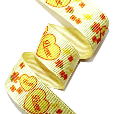 #07 light yellow ラブハートプリントグログラン 幅15/25㎜ 長さ22M