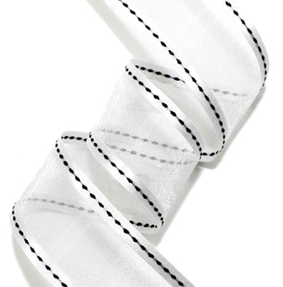 #02 white/black サテンオーガンジーステッチ 幅10㎜ 長さ22M