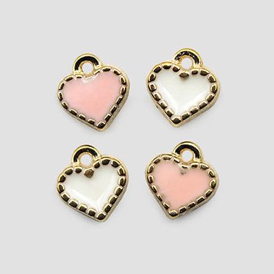 ミニハート金属パーツ pink/white 8㎜ 10個